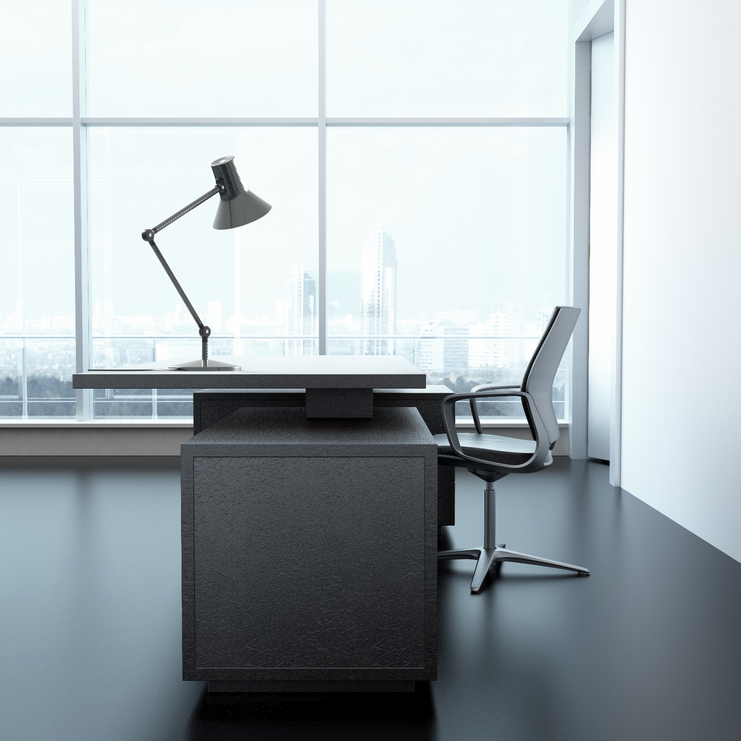 Exclusive Modern and stylish designer carbon Fibre desk lamp on ultra modern executive CEO director office 